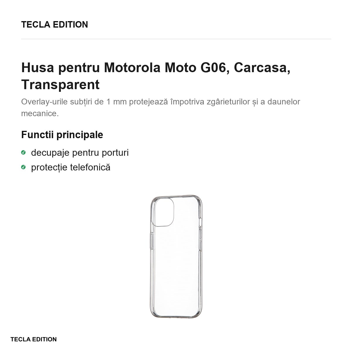 Husa Slim 1 mm pentru Motorola Moto G06, Carcasa, Transparent