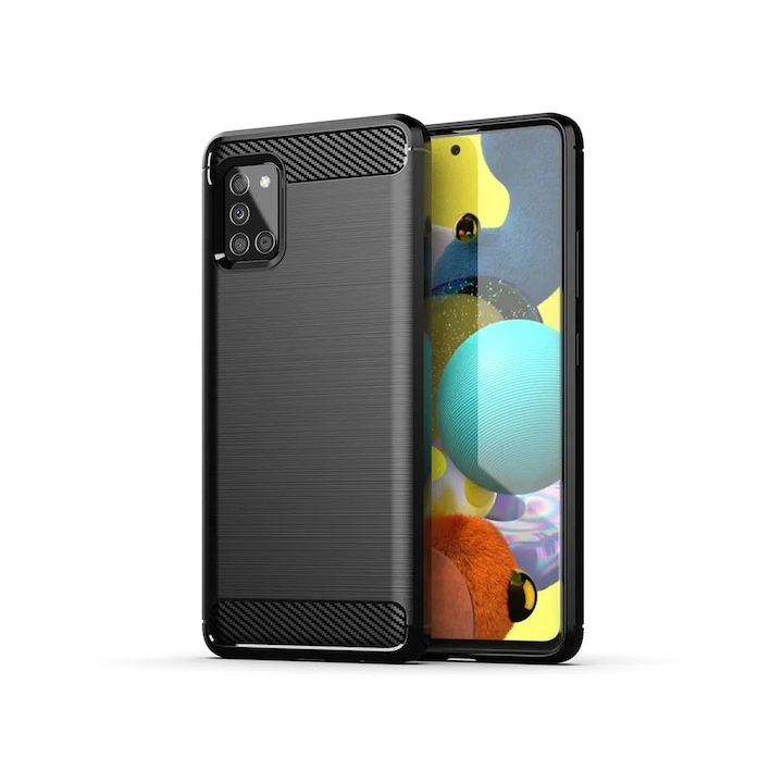 Husa de telefon, Forcell, compatibil cu Samsung Galaxy A51 5G, model Carbon Antisoc, TPU, Negru