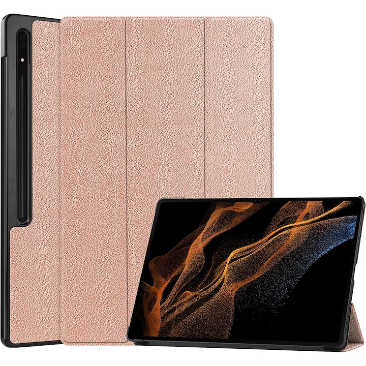 Husa pentru Samsung Galaxy Tab S10+/S9+/S9Fe+, 12.4", UltraSlim de tip stand, functie sleep/wake-up, Smart Cover, model Golden, Sigloo