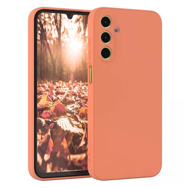 Husa BestCase® Premium Silicon, Compatibila Cu Samsung Galaxy A15, 1.2MM Slim, Microfibra in interior, Antisoc, Rezistent la socuri, Protectie Camera, Margini ridicate pentru protectia ecranului, Portocaliu