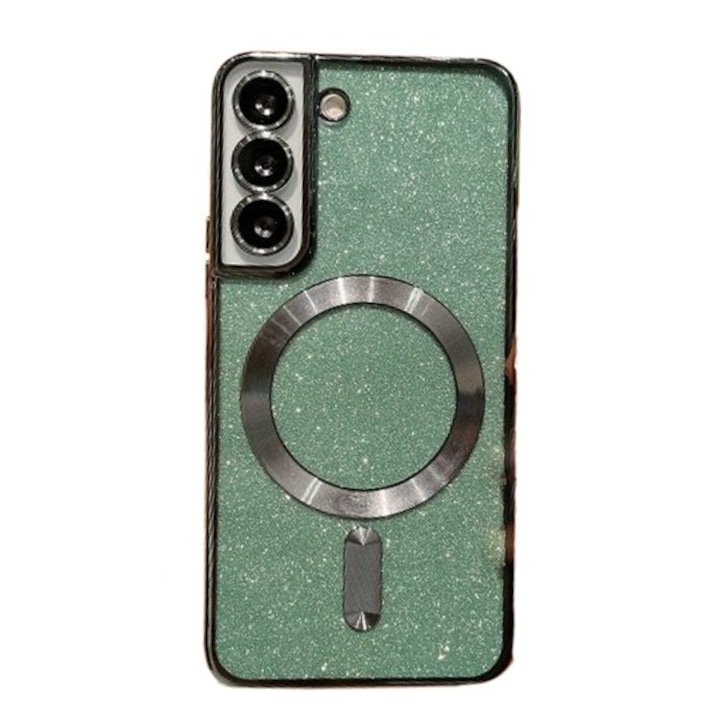 Husa de Protectie 2 in 1, Flippy, Husa pentru Samsung Galaxy S23, Glitter Chrome Magsafe, din TPU, Magnetica, cu Protectie Lentila, Verde