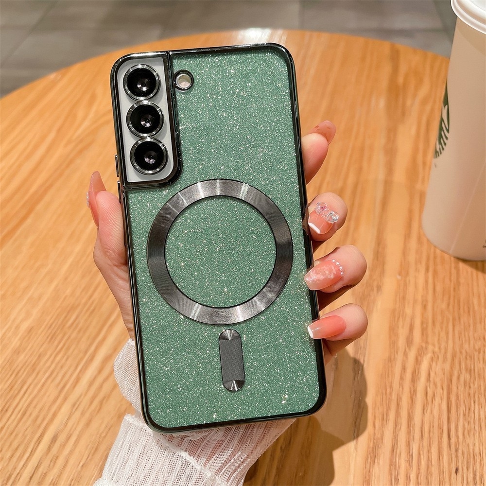 Husa de Protectie 2 in 1, Flippy, Husa pentru Samsung Galaxy S23, Glitter Chrome Magsafe, din TPU, Magnetica, cu Protectie Lentila, Verde