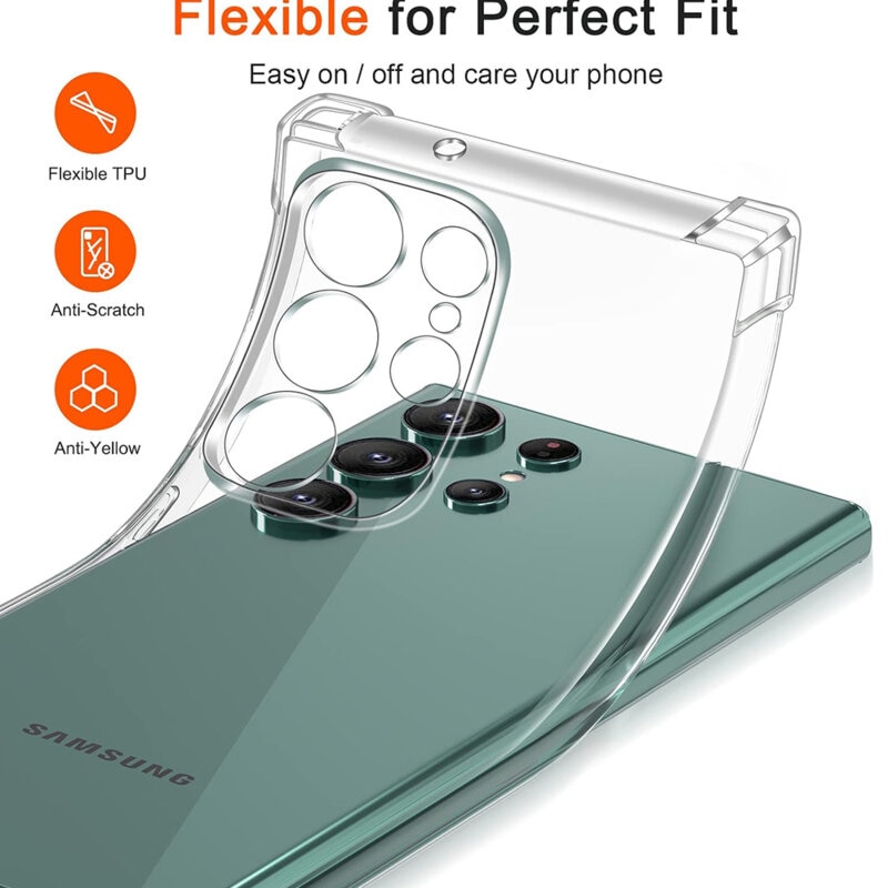 Intelli® Husa de Protectie Compatibila Samsung Galaxy S24 Ultra, din silicon gel, Colturi Anti Soc, Protectie Camera, Subtire, Transparent