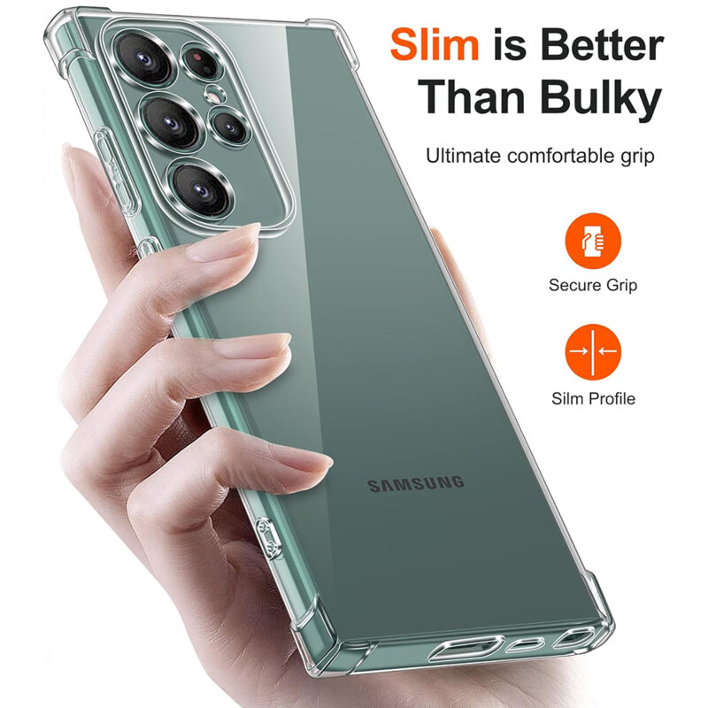 Intelli® Husa de Protectie Compatibila Samsung Galaxy S24 Ultra, din silicon gel, Colturi Anti Soc, Protectie Camera, Subtire, Transparent