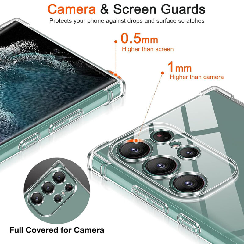 Intelli® Husa de Protectie Compatibila Samsung Galaxy S24 Ultra, din silicon gel, Colturi Anti Soc, Protectie Camera, Subtire, Transparent