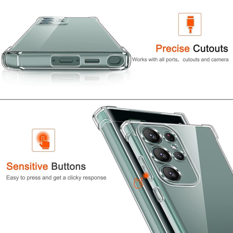 Intelli® Husa de Protectie Compatibila Samsung Galaxy S24 Ultra, din silicon gel, Colturi Anti Soc, Protectie Camera, Subtire, Transparent