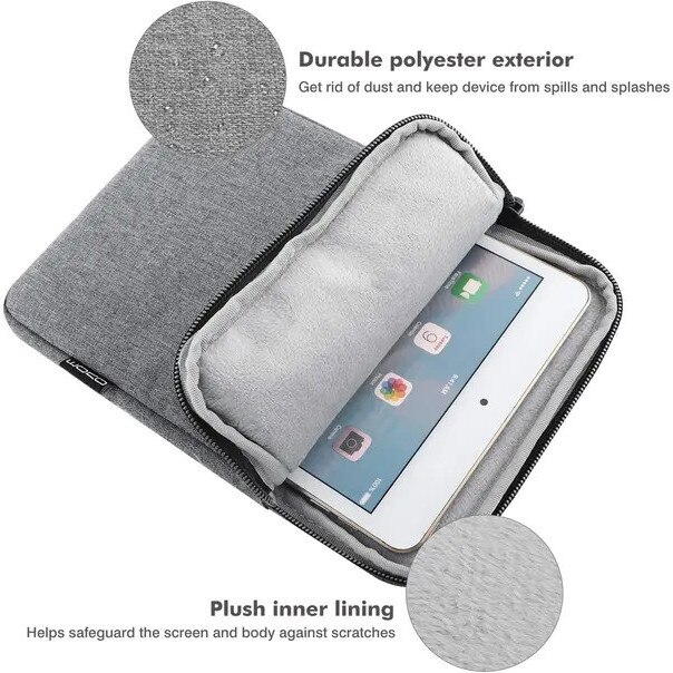 Husa tip sleeve pentru tableta PRE-CJk0515-26-0806-360, universal 9–11 inch, poliester rezistent cu captuseala pufoasa si burete anti-soc, fermoar, gri deschis, 29 x 22 x 2 cm