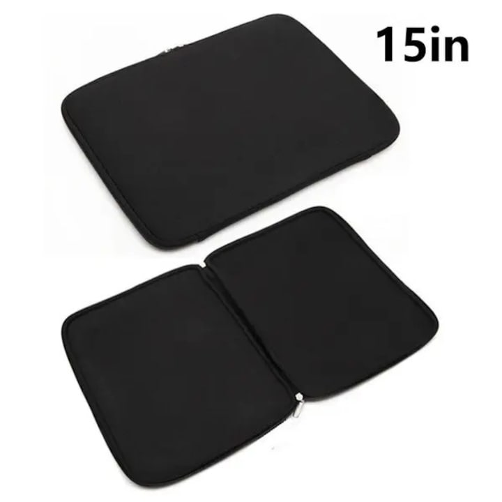 Husa pentru laptop 15 inch PRE-CJk0515-26-0806-1556, neopren ultrasoft cu fermoar si interior anti-zgarieturi, negru