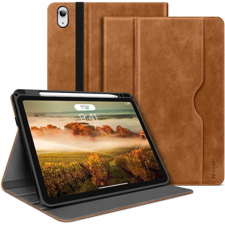 Husa Tableta, Holimet Pentru iPad Air 13 Inch 2024 (M2), Functie Stand Multi-unghi Si Suport Stylus, Piele Sintetica, Maro