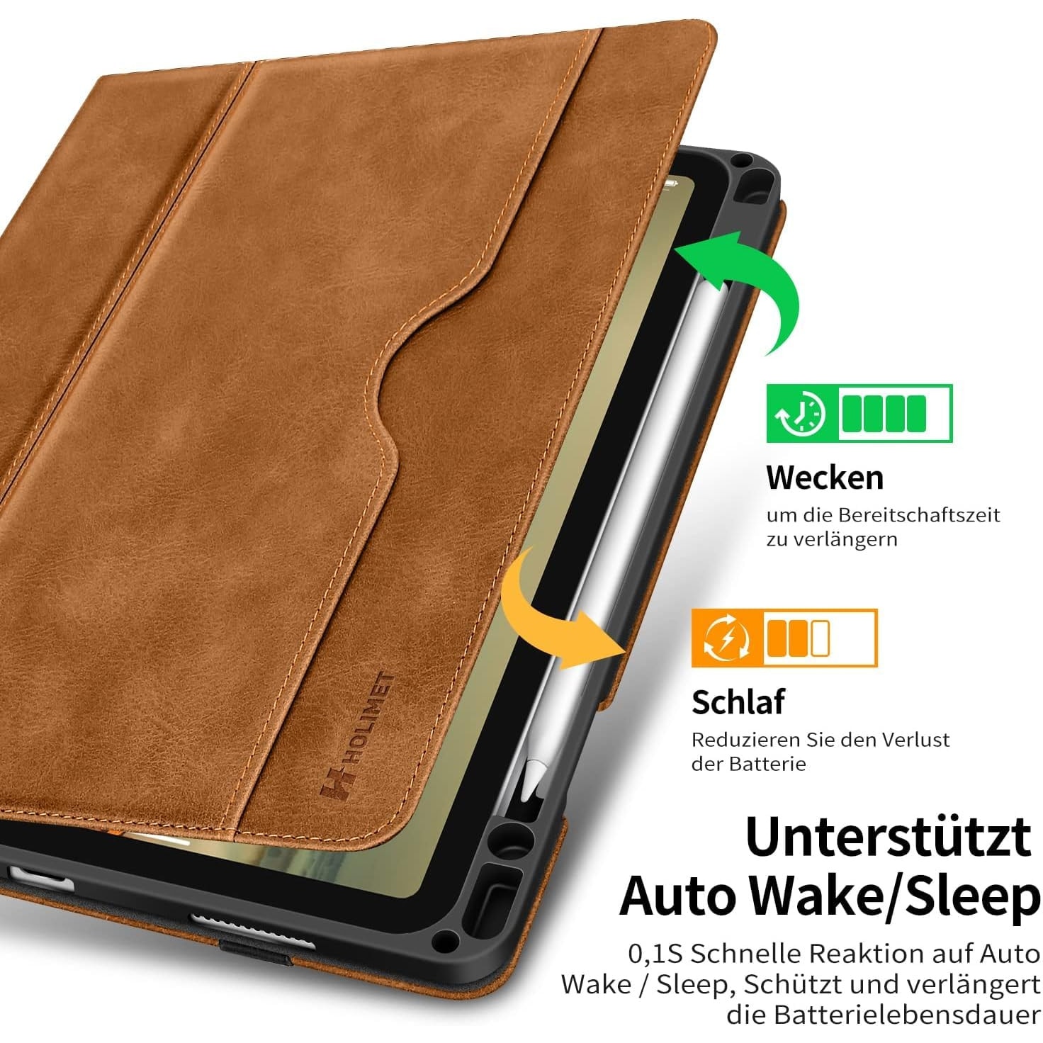 Husa Tableta, Holimet Pentru iPad Air 13 Inch 2024 (M2), Functie Stand Multi-unghi Si Suport Stylus, Piele Sintetica, Maro