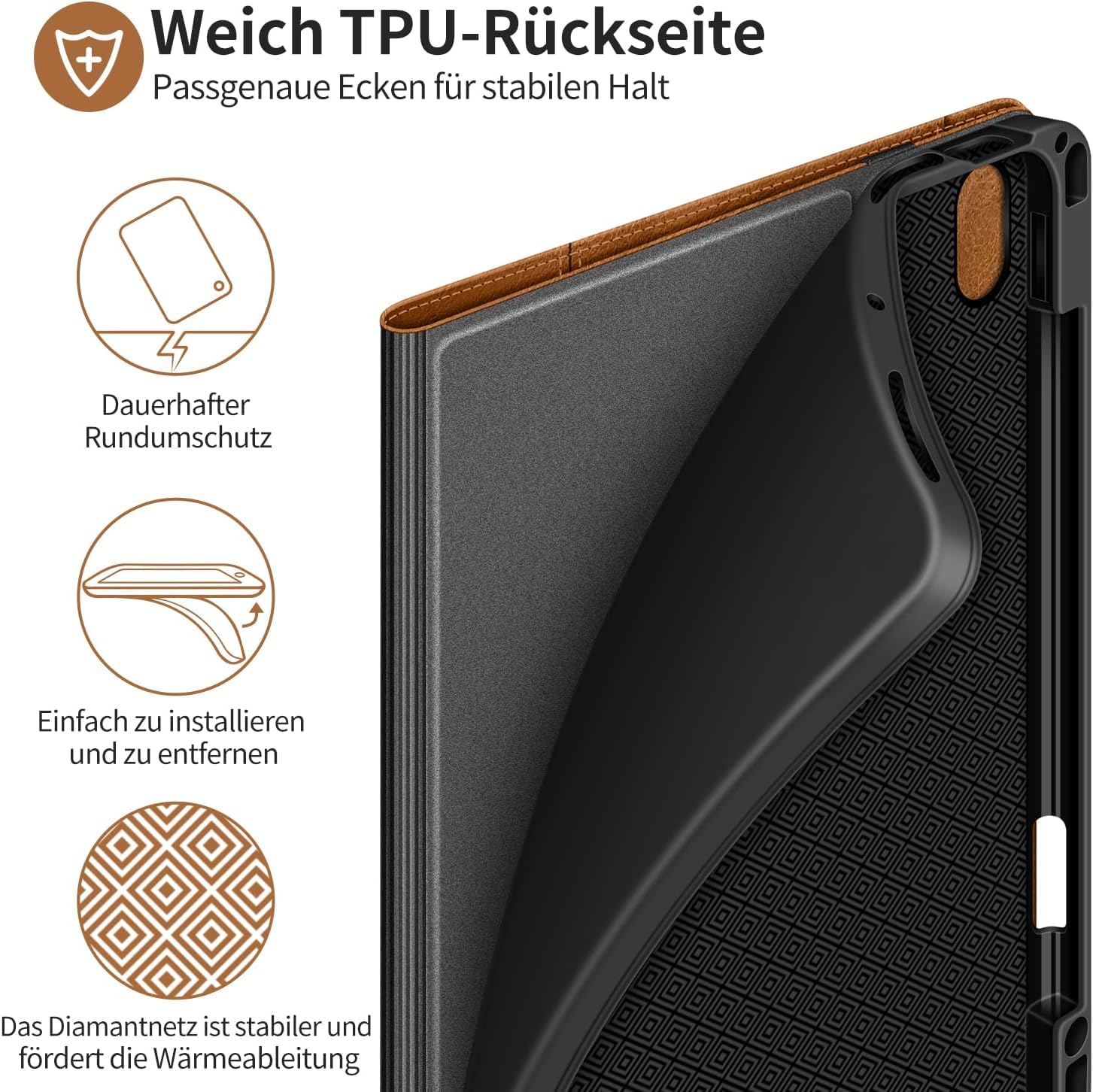 Husa Tableta, Holimet Pentru iPad Air 13 Inch 2024 (M2), Functie Stand Multi-unghi Si Suport Stylus, Piele Sintetica, Maro