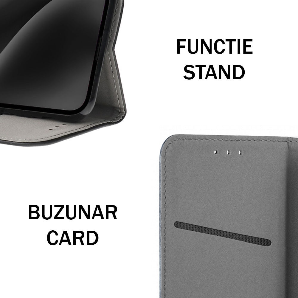 Husa pentru Motorola Moto G17 Power, PU Casual Book, Buzunar card, Inchidere magnetica, Functie stand / suport, Decupaj difuzor apeluri, Acoperire completa 360 de grade, Protectie fata-spate, Tip carte, Negru