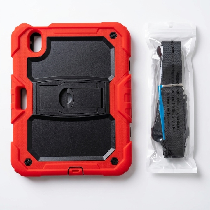 Husa antisoc tableta pentru iPad Mini 6 8.3", suport pliabil, curea, rosu