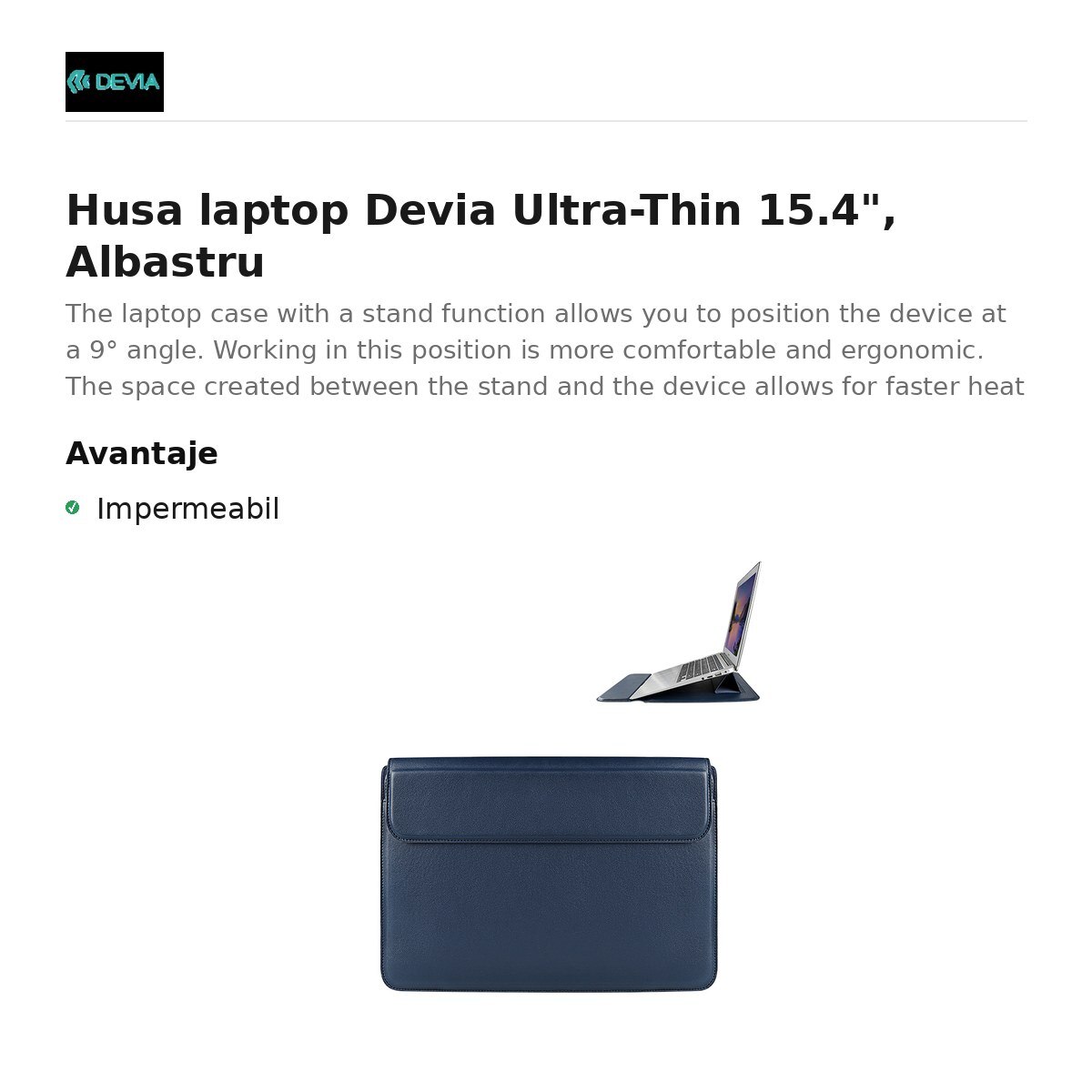 Husa laptop Devia Ultra-Thin 15.4", Albastru