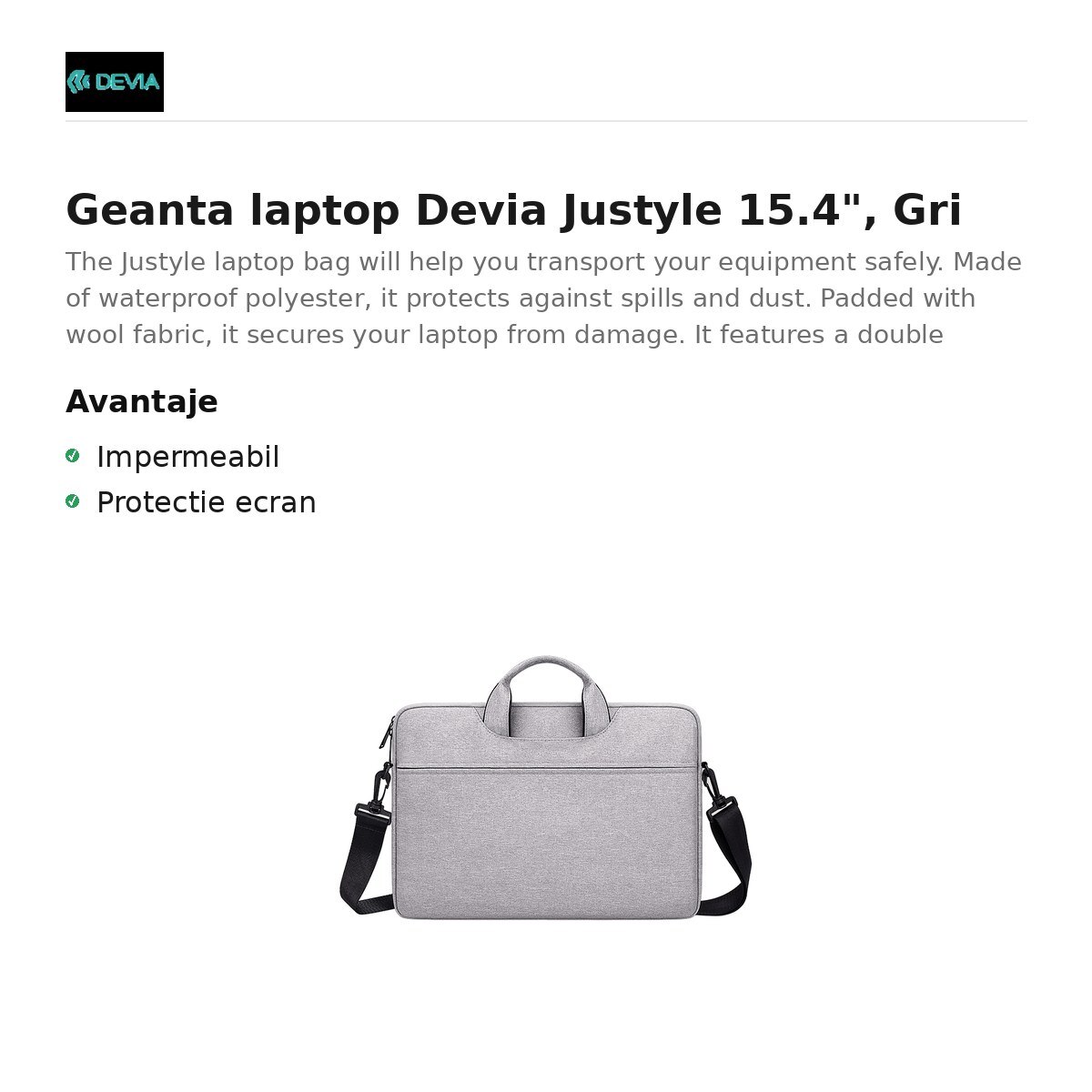 Geanta laptop Devia Justyle 15.4", Gri