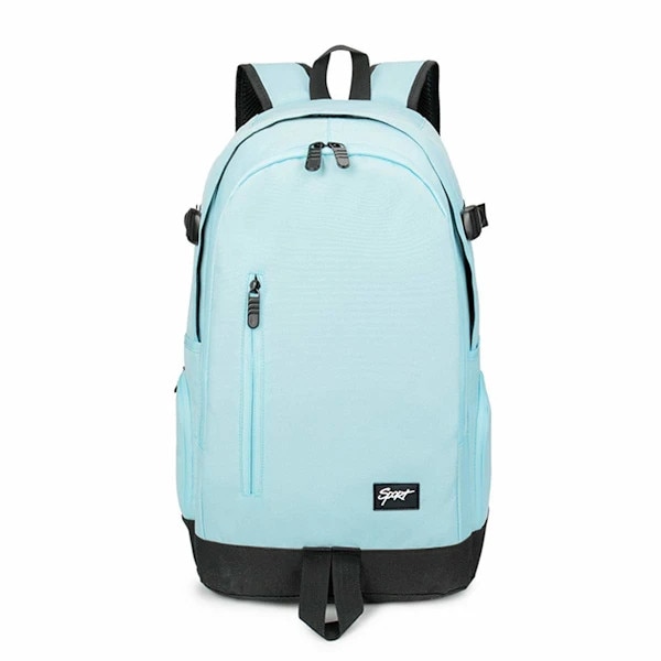 Rucsac pentru laptop din textil rezistent la apa, anti-furt, compartiment captusit pentru 15.6 inch, curea pentru troler si multiple buzunare, albastru deschis, 30 L