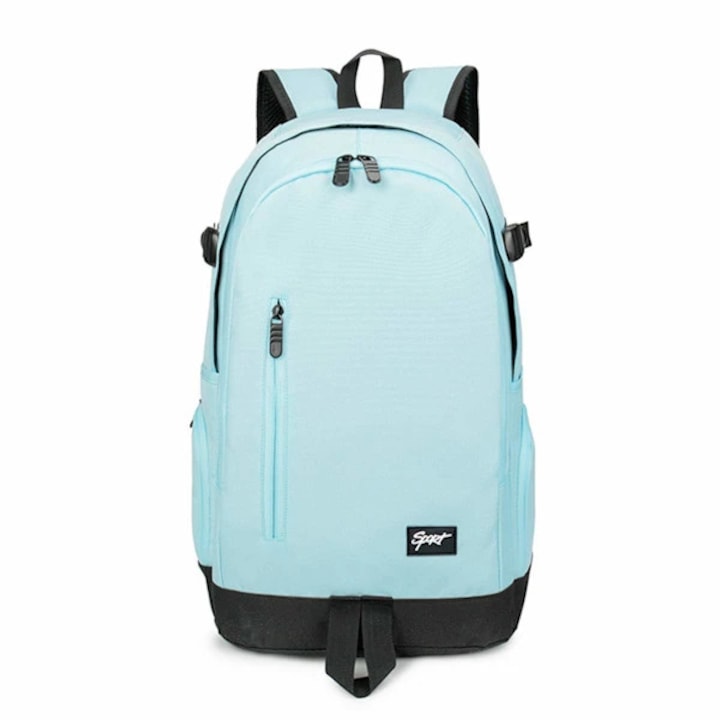 Rucsac pentru laptop din textil rezistent la apa, anti-furt, compartiment captusit pentru 15.6 inch, curea pentru troler si multiple buzunare, albastru deschis, 30 L