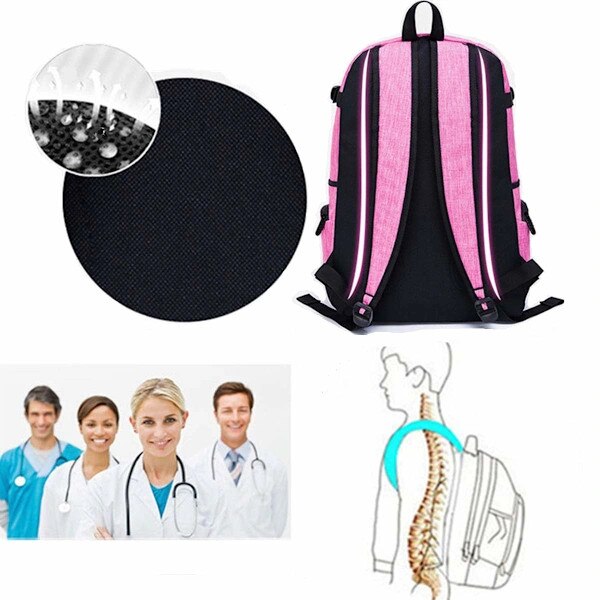 Rucsac pentru laptop din textil rezistent la apa, anti-furt, compartiment captusit pentru 15.6 inch, curea pentru troler si multiple buzunare, albastru deschis, 30 L