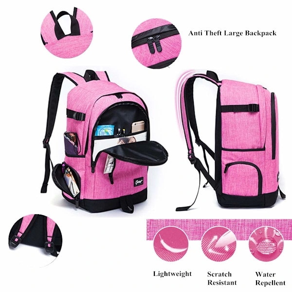 Rucsac pentru laptop din textil rezistent la apa, anti-furt, compartiment captusit pentru 15.6 inch, curea pentru troler si multiple buzunare, albastru deschis, 30 L