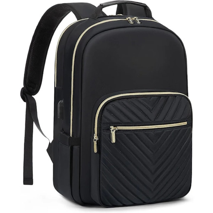 Rucsac laptop 15.6 inch, compartiment separat, port USB, negru, 43x30.5x19 cm