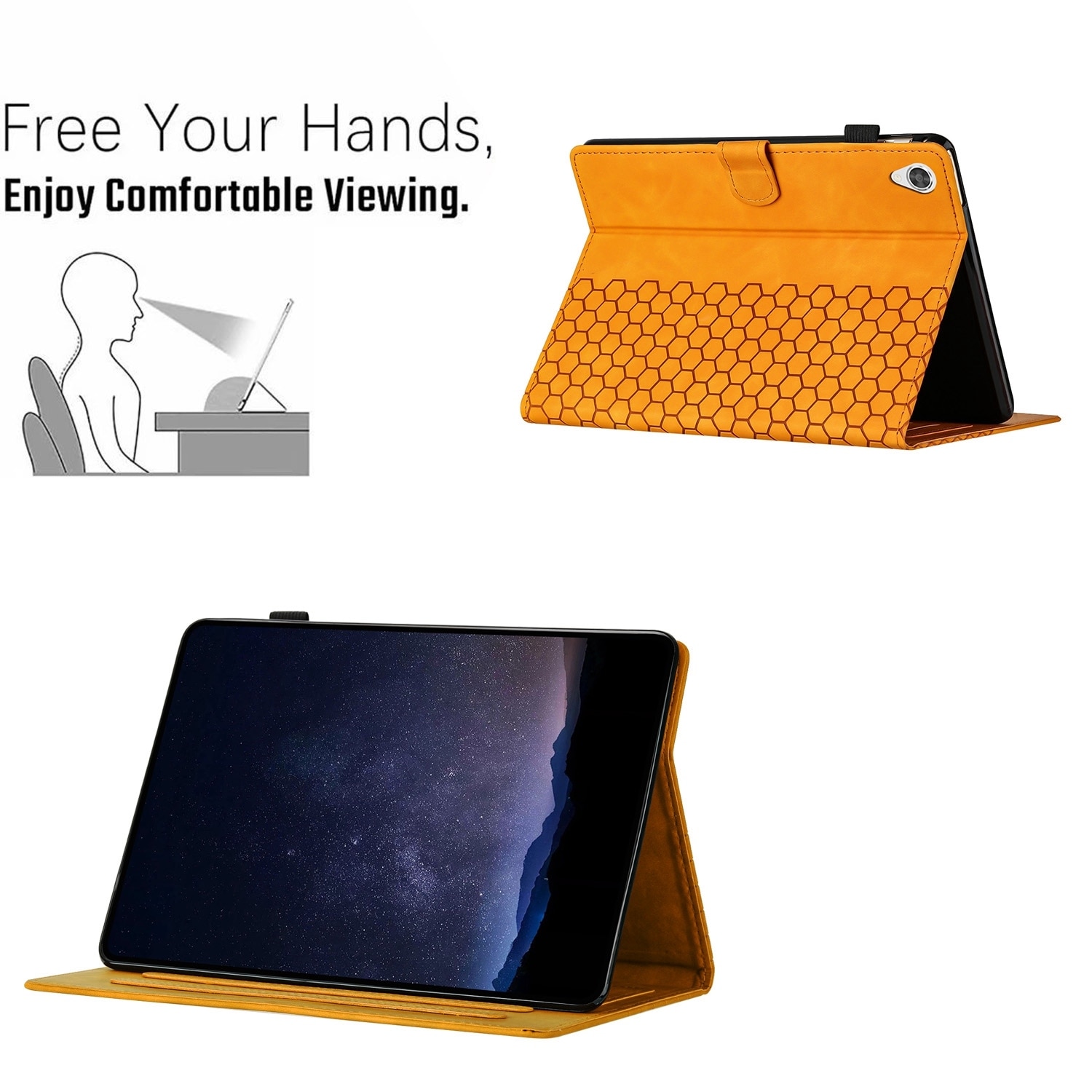 Husa tableta pentru Lenovo Tab M10 HD Gen 2 X306X, piele cu model in relief "fagure de miere", tip carte cu suport, galben