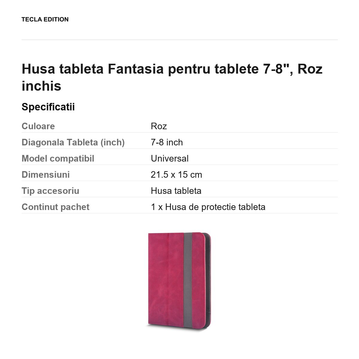 Husa tableta Fantasia pentru tablete 7-8", Roz inchis