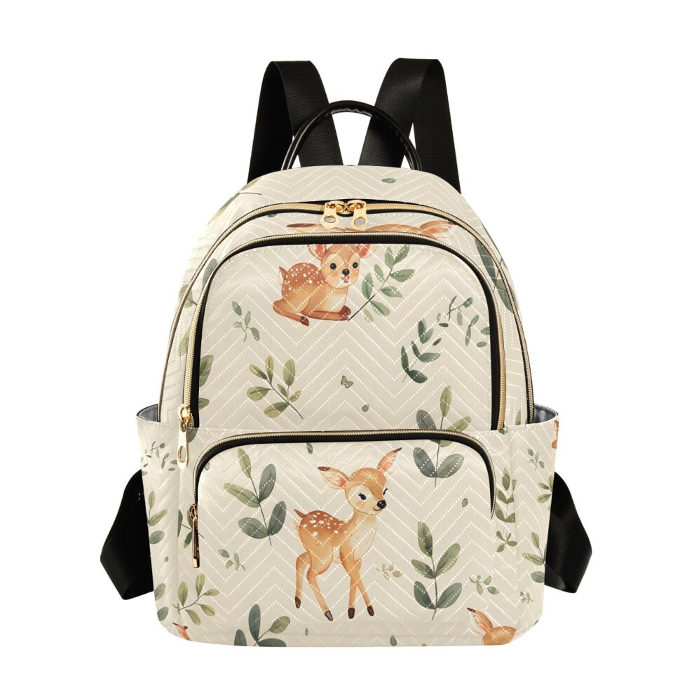 Rucsac laptop verde cu imprimeu caprioara si frunze, usor, 29x15.5x36cm