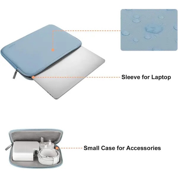 Husa pentru laptop 13 inch IZO-CJ-K0502, cu burete neopren si interior din fleece, include borseta pentru accesorii, albastru deschis, 33 x 23.5 x 2.5 cm, compatibila cu MacBook Air/Pro 13 / Surface Pro / iPad Pro 12.9