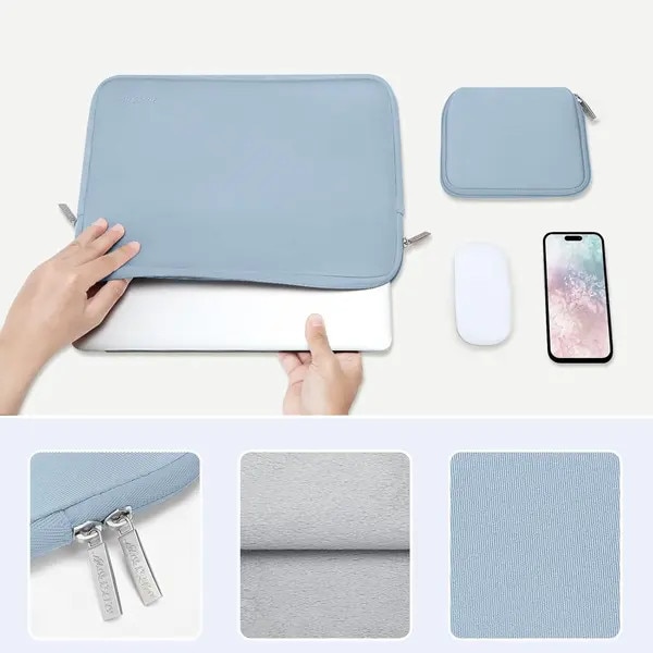 Husa pentru laptop 13 inch IZO-CJ-K0502, cu burete neopren si interior din fleece, include borseta pentru accesorii, albastru deschis, 33 x 23.5 x 2.5 cm, compatibila cu MacBook Air/Pro 13 / Surface Pro / iPad Pro 12.9