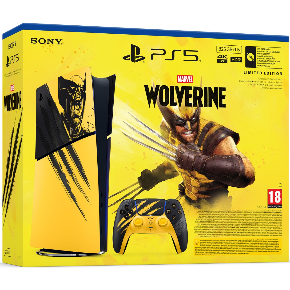 Consola PlayStation 5 Digital Edition (PS5) Slim, 825GB SSD, E-Chassis, Marvel’s Wolverine Battle Yellow Limited Edition