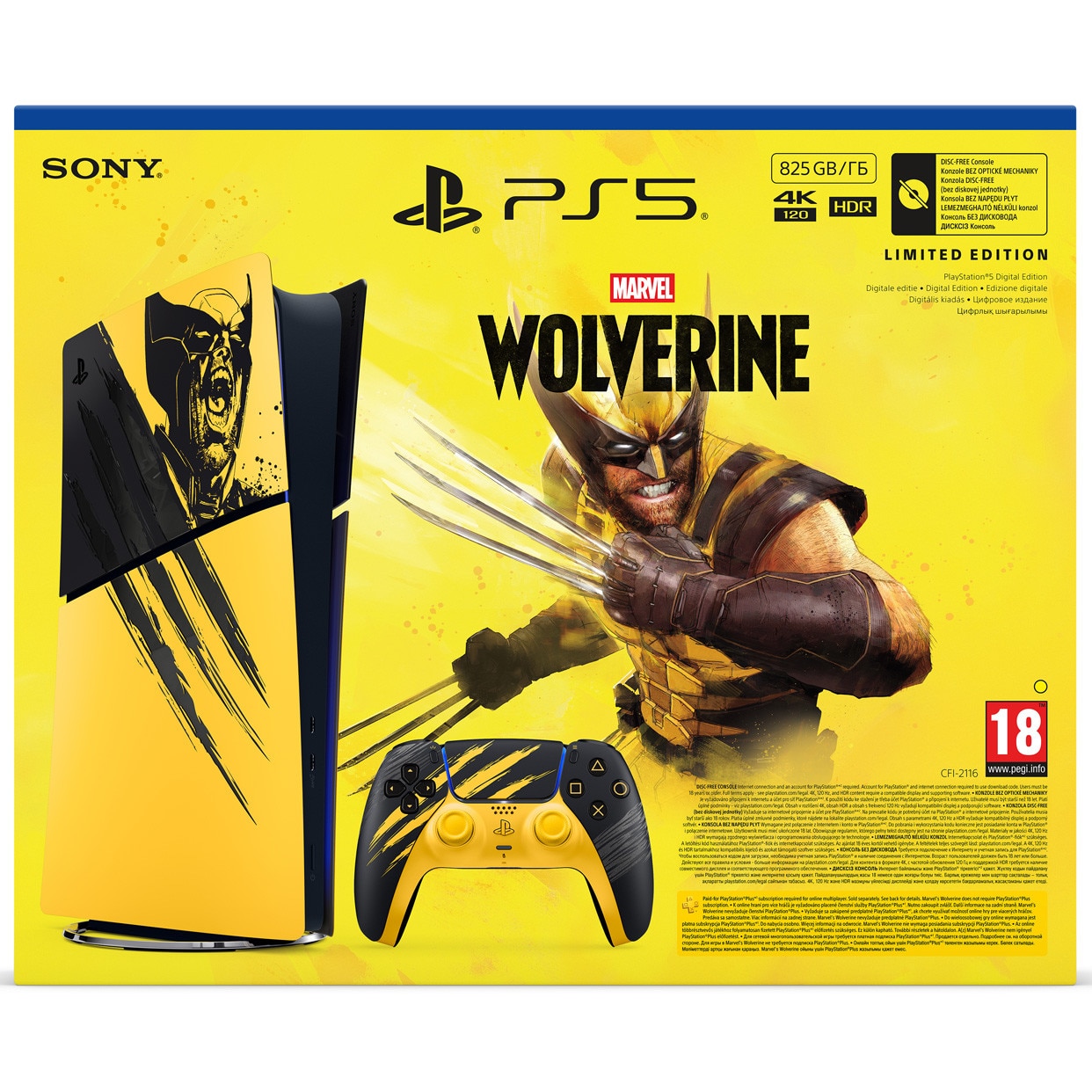 Consola PlayStation 5 Digital Edition (PS5) Slim, 825GB SSD, E-Chassis, Marvel’s Wolverine Battle Yellow Limited Edition