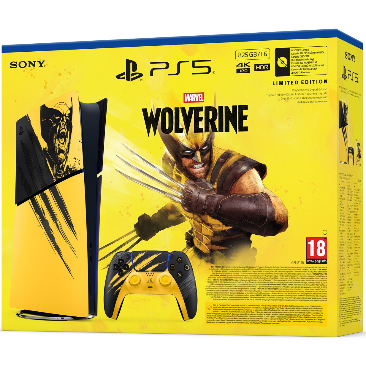 Consola PlayStation 5 Digital Edition (PS5) Slim, 825GB SSD, E-Chassis, Marvel’s Wolverine Battle Yellow Limited Edition