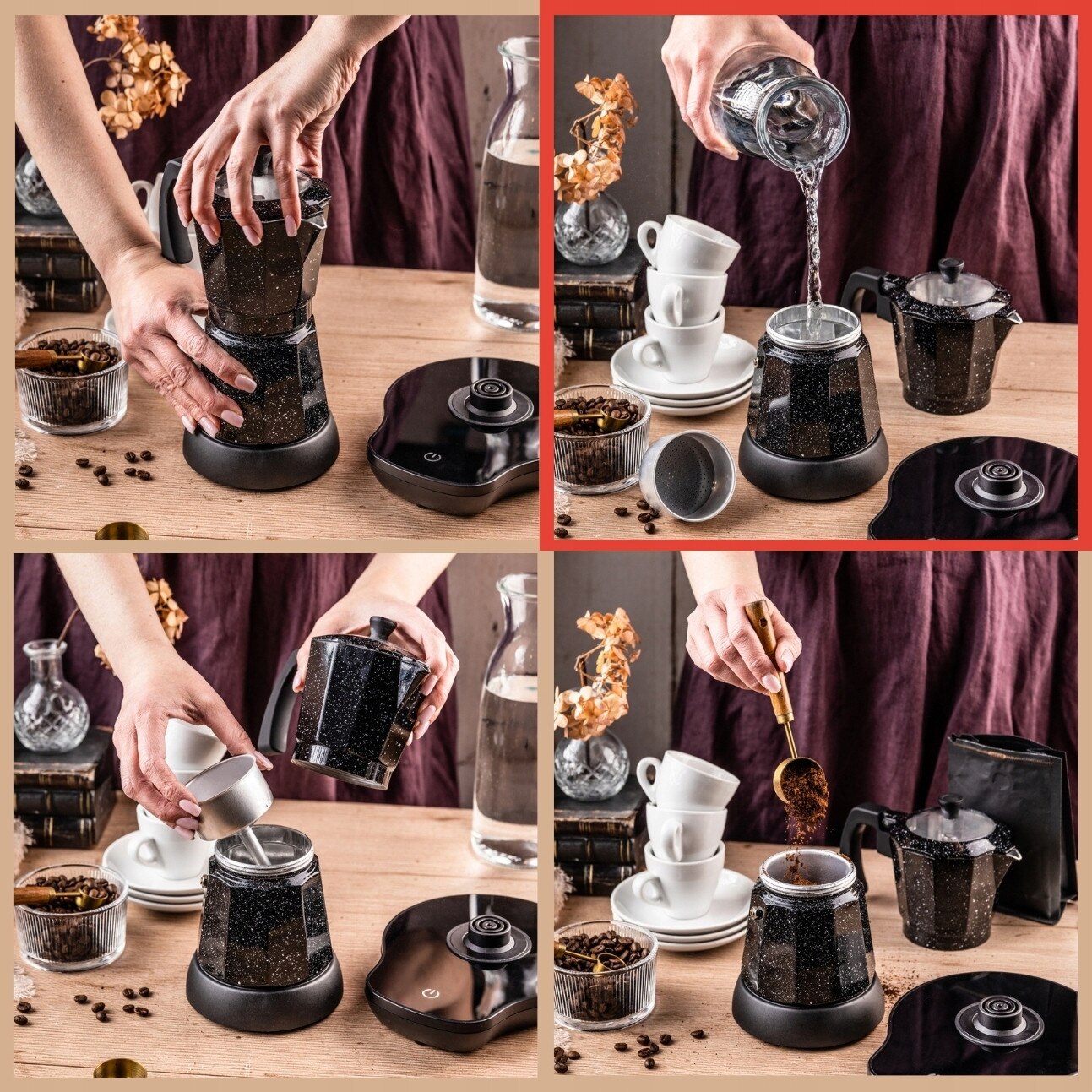 Cafetiera electrica Moka Klausberg KB-7998 (C5PDZAQ9), 500 W, 6 cesti, negru cu stropi