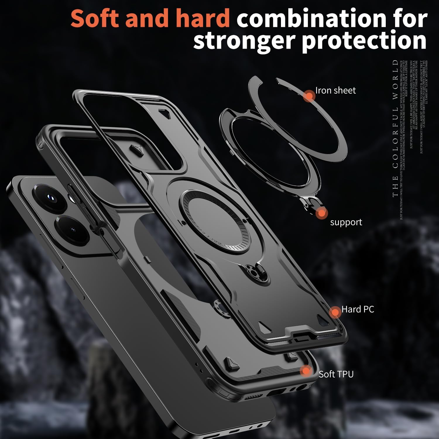 Husa military armour cu inel metalic, ALC MOBILE, compatibila cu Xiaomi Redmi 15C, Negru