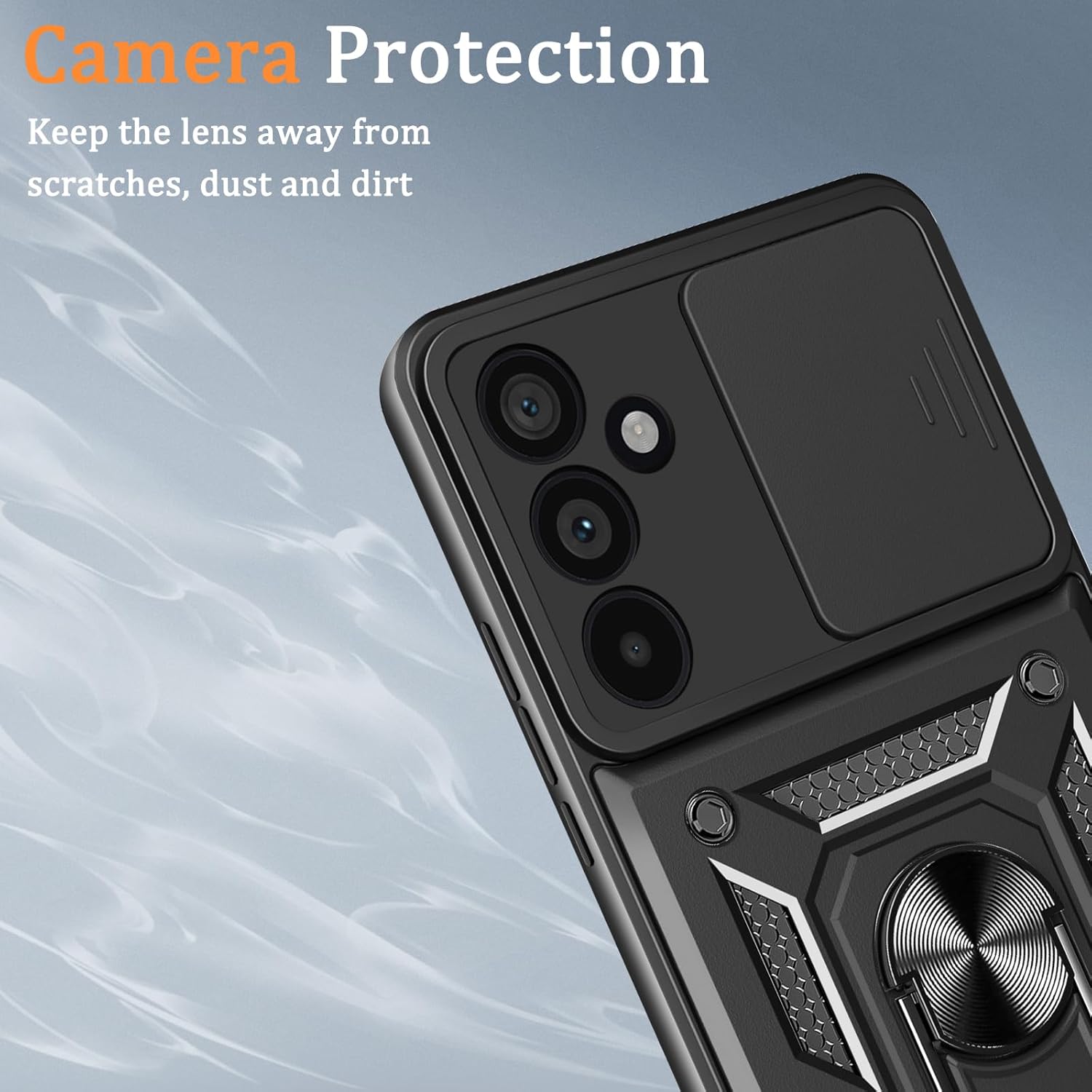 Husa antisoc compatibila cu Samsung Galaxy S26, design Armour, protectie camera cu clapa glisanta, Negru