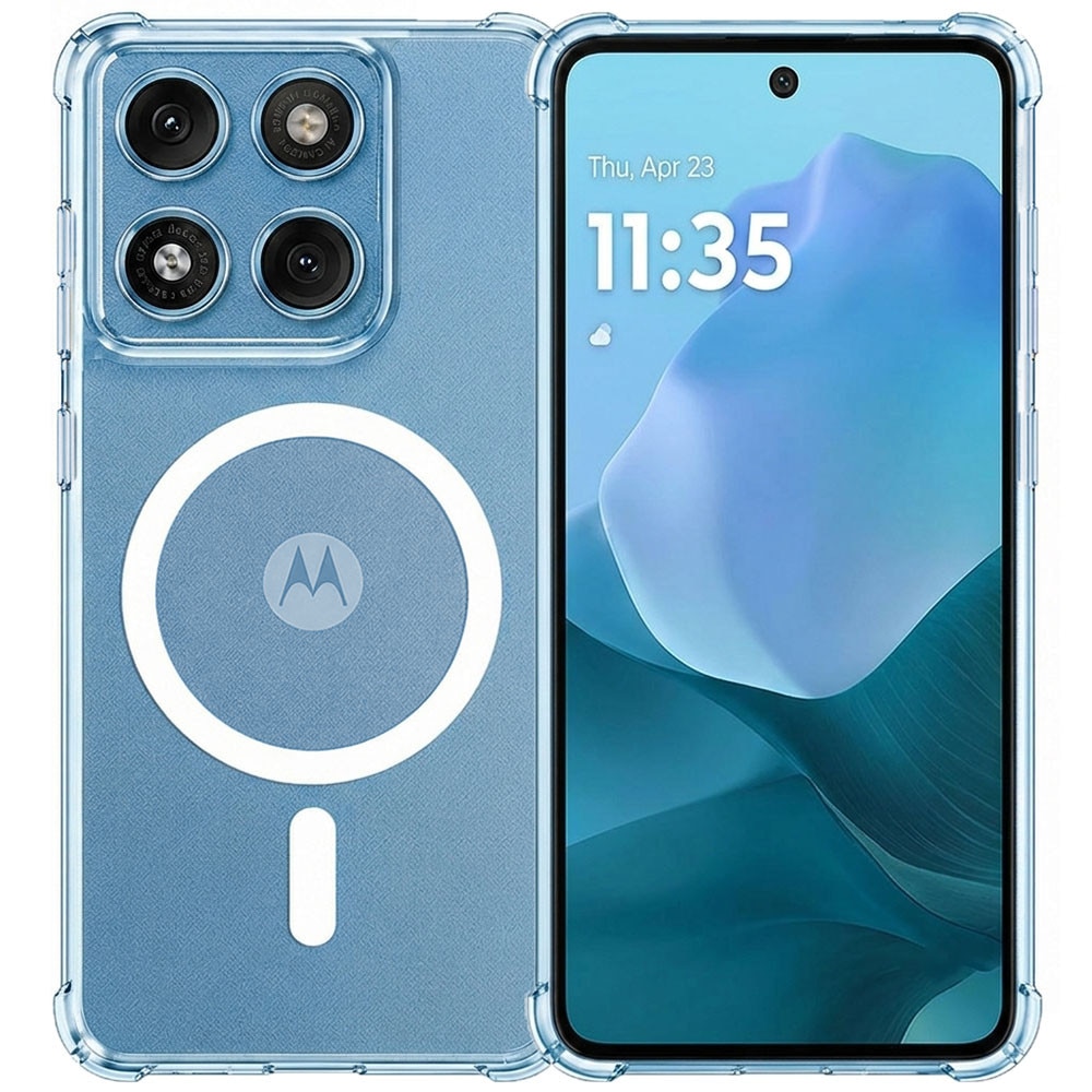Husa pentru Motorola Moto G17 / G17 Power, Spate din policarbonat, Clear Magnet Pro, Wireless charging, Colturi aerate cu protectie antisoc, Margine de silicon, Magnetica, Perfect Fit, Transparenta