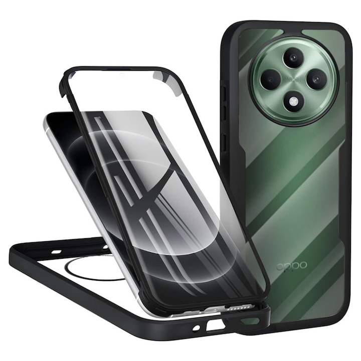 Husa + Folie pentru Oppo Reno12 F 5G / Reno12 FS 5G / Reno12 F 4G / Reno12 FS 4G, SKYDDAR INNOVATION, [Pachet 360°] ColorVerse, set cu sticker, Negru