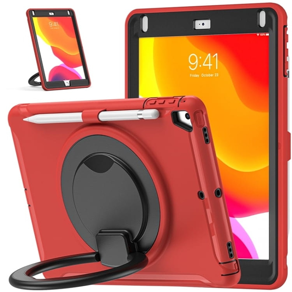 Husa tableta compatibil cu iPad 10.2", rosie, cu suport rotativ si loc pentru stilou