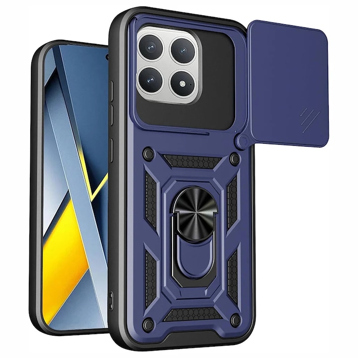 Husa pentru Xiaomi Poco F8 Pro, SKYDDAR INNOVATION, CamShield, Inel magnetic, set cu sticker, Albastru