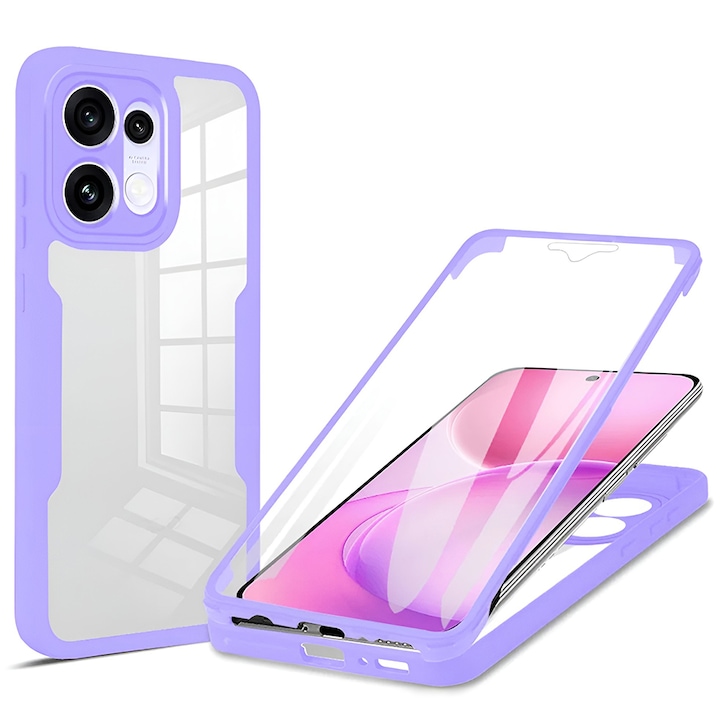 Set 360: Husa cu folie integrata pentru Oppo Reno 16 5G / Reno 16 Pro 5G Protectie 360 fata / spate - mov