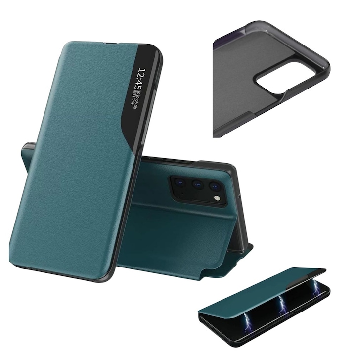 Husa Smart View Flip, pentru Honor X6a, stand, eco leather, Verde Inchis