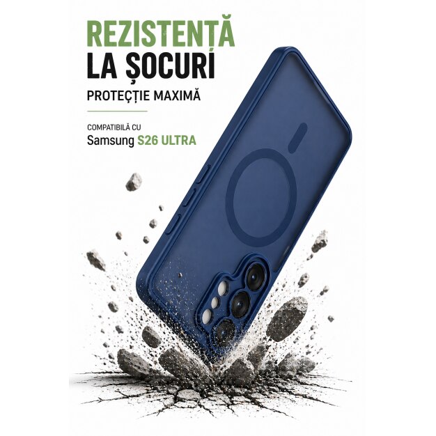 Husa Upzz® Full Matt Pentru Samsung Galaxy S26 ULTRA, Protectie Camere si Colturi, Super Rezistenta, Magsafe Albastru