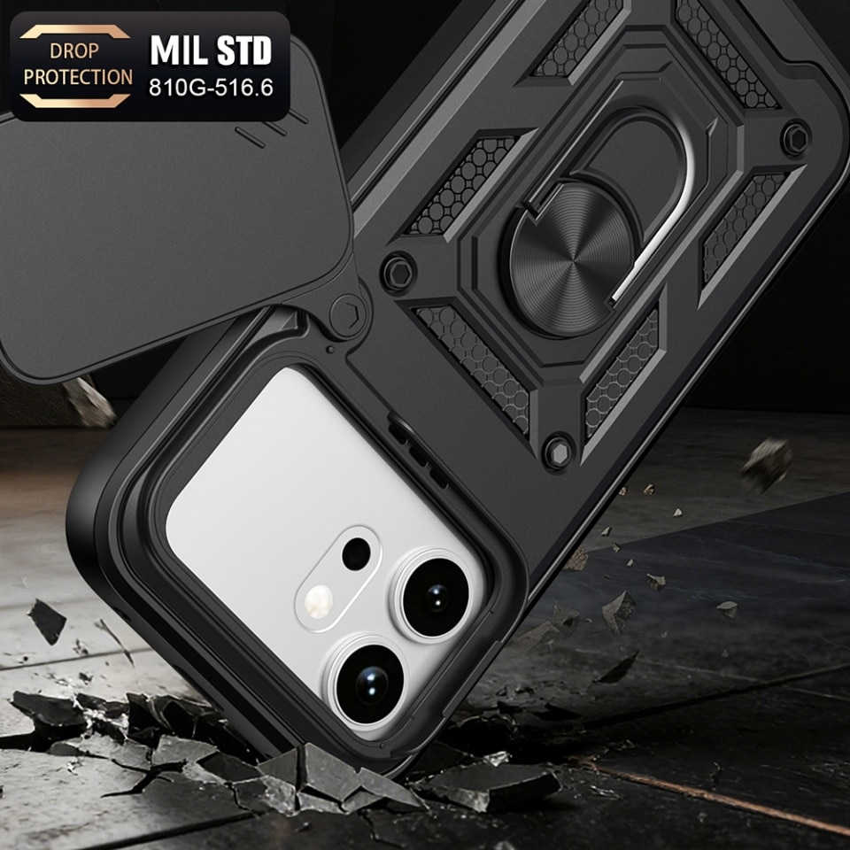 Husa pentru Honor 600 / 600 Pro, protectie camere, Inel magnetic, set cu sticker, CamShield, Negru