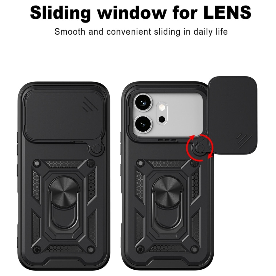 Husa pentru Honor 600 / 600 Pro, protectie camere, Inel magnetic, set cu sticker, CamShield, Negru