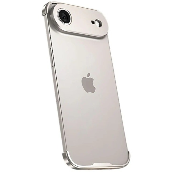 Carcasa de Telefon, Flippy, Compatibila Apple iPhone 17 Air, Fara Rama, doar Colturi si Camera, din Metal, Grosime 0.1 mm, Gri Titanium