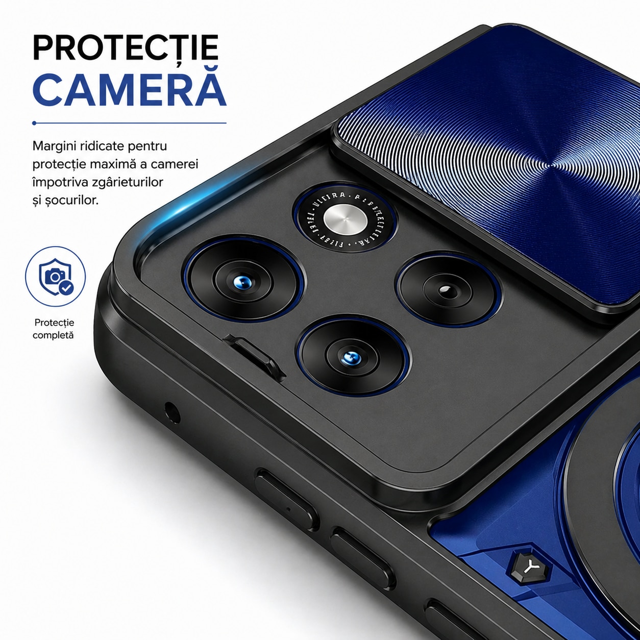 Husa Compatibila cu Motorola Edge 70 Fusion, Antisoc, Inel Rotativ 360, Stand, Protectie Camera, Albastru, ALC MOBILE