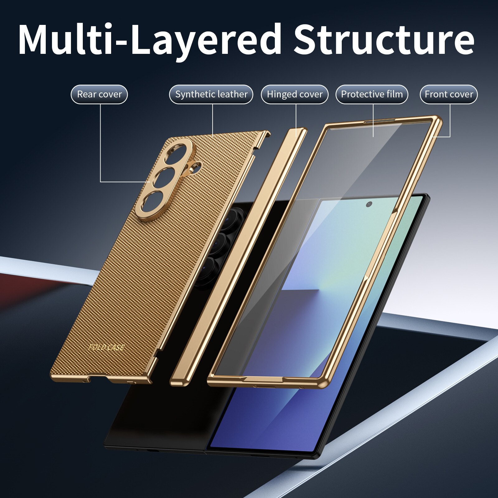 Husa pentru Samsung Galaxy Z Fold8 Ultra, Protectie Balama, Sticla Ecran Integrata, Auriu