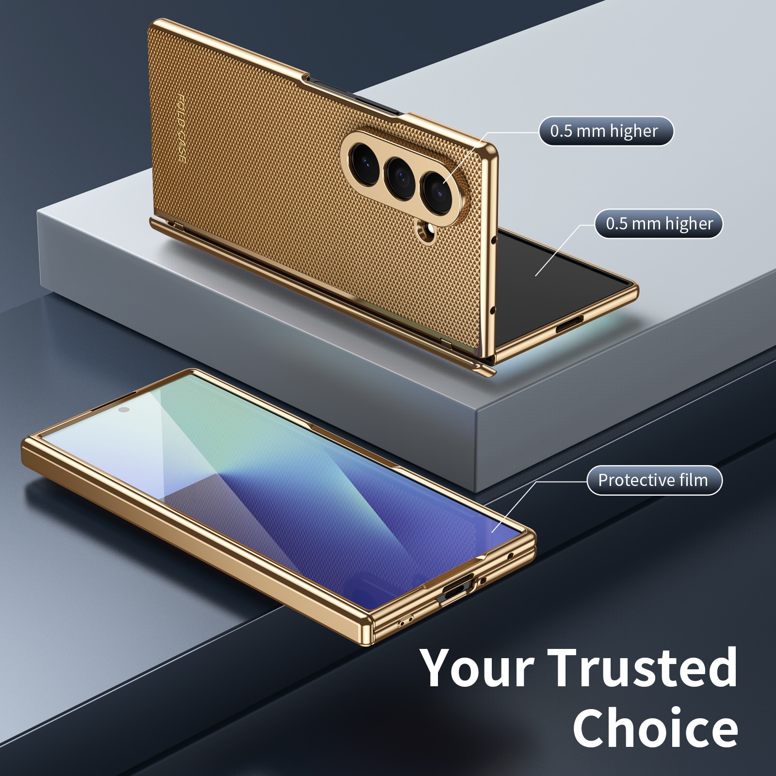 Husa pentru Samsung Galaxy Z Fold8 Ultra, Protectie Balama, Sticla Ecran Integrata, Auriu