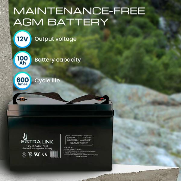 Baterie plumb-acid pentru UPS, Extralink, AGM, 12V, 100Ah, Fara intretinere, Pentru o sursa neintreruptibila, VRLA, Extern, Negru