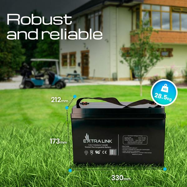 Baterie plumb-acid pentru UPS, Extralink, AGM, 12V, 100Ah, Fara intretinere, Pentru o sursa neintreruptibila, VRLA, Extern, Negru